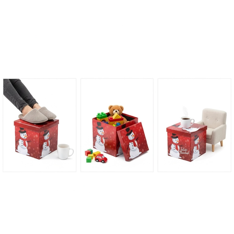PUFF NAVIDEÑO PLEGABLE 30X30X30CM BAUL ORGANIZADOR ASIENTO - 6