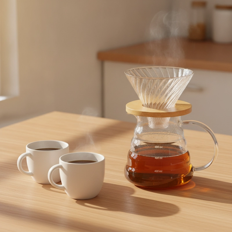 CAFETERA V60 DRIPPER VIDRIO 600ML BASE BAMBU JARRA CAFE - 2