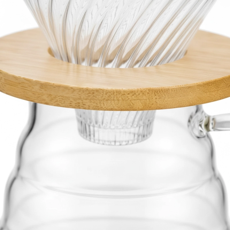 CAFETERA V60 DRIPPER VIDRIO 600ML BASE BAMBU JARRA CAFE - 3