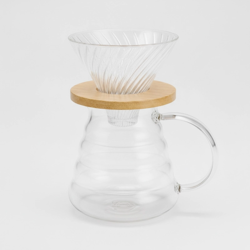 CAFETERA V60 DRIPPER VIDRIO 600ML BASE BAMBU JARRA CAFE - 4