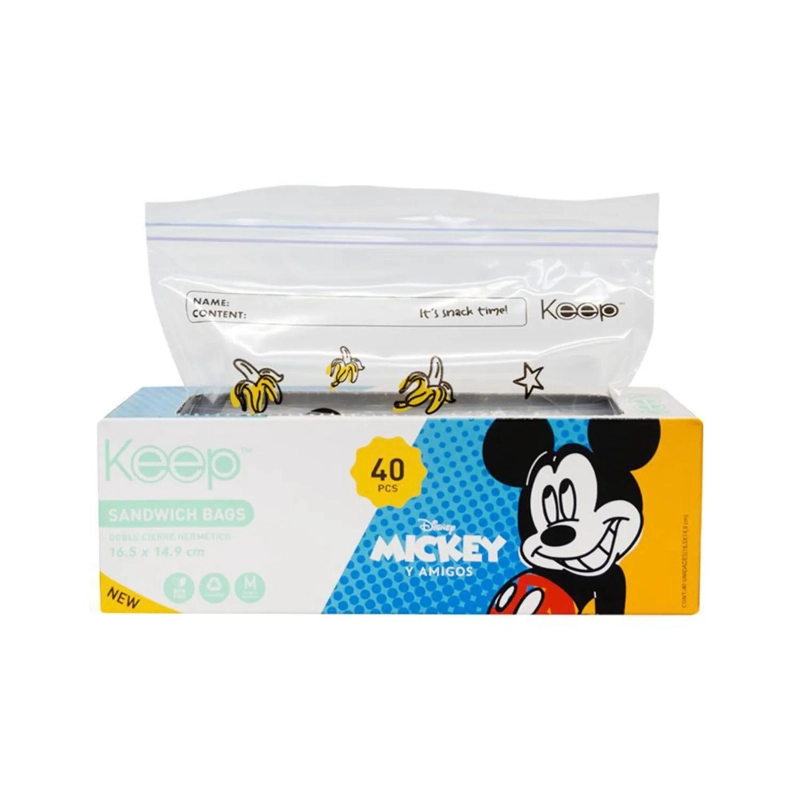 PACK 40 BOLSAS SANDWICH HERMETICAS CIERRE DOBLE MICKEY KEEP - 1