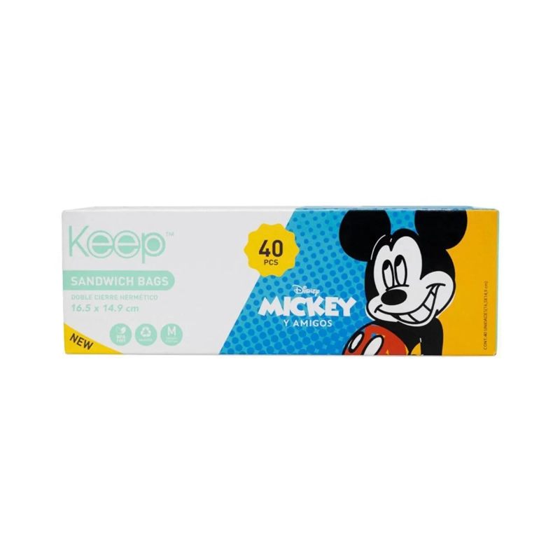 PACK 40 BOLSAS SANDWICH HERMETICAS CIERRE DOBLE MICKEY KEEP - 2