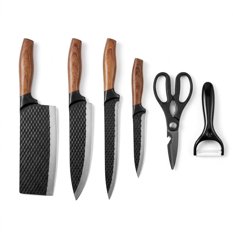 SET 6 CUCHILLOS COCINA ANTIADHERENTE TIJERA PELADOR KUNSION - 1