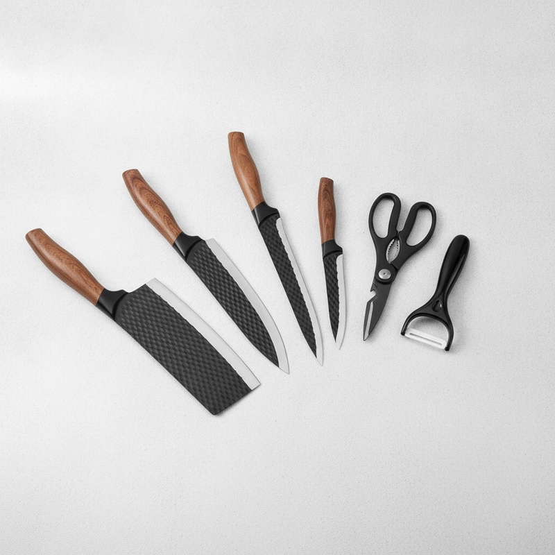 SET 6 CUCHILLOS COCINA ANTIADHERENTE TIJERA PELADOR KUNSION - 3