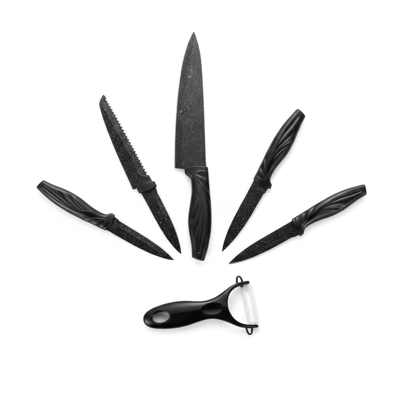 SET 6 CUCHILLOS COCINA ANTIADHERENTE GRANITO CON PELADOR - 2