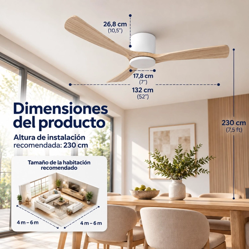VENTILADOR DE TECHO SUMO VT50 BLANCO 52' 3 ASPAS DE MADERA NATURAL - 3