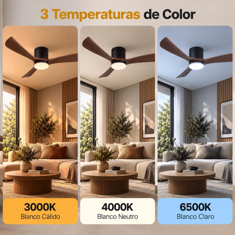 VENTILADOR DE TECHO SUMO VT60 NEGRO LED 52' 3 ASPAS DE MADERA CAFE - 3