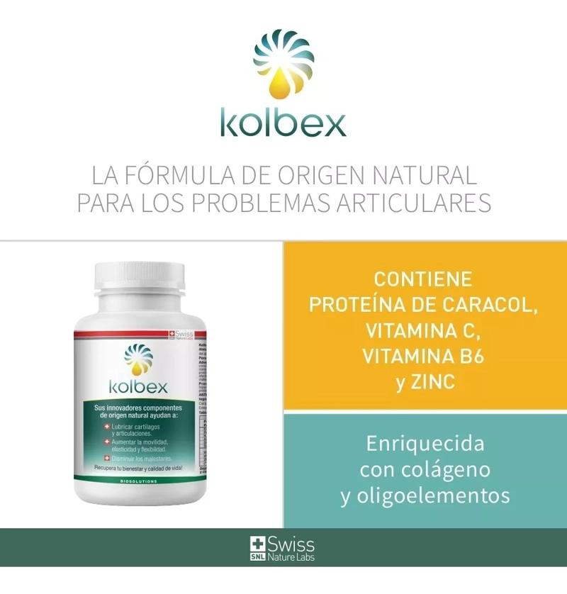 SUPLEMENTO SWISS NATURE LABS KOLBEX PROTEINA CARACOL 1 MES CAPSULAS BLANDAS - 7