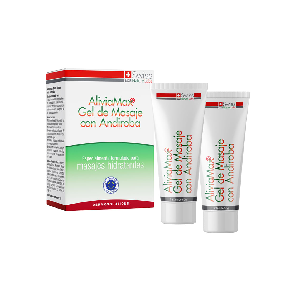 GEL MASAJE CUERPO SWISS NATURE LABS 2 FRASCOS ALIVIAMAX ANDIROBA 1 MES - 3