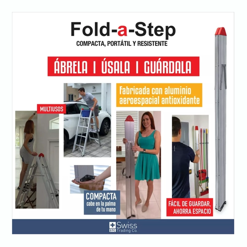 ESCALERA PORTATIL SWISS TRADING CO FOLD A STEP COMPACTA 4 PELDAÑOS - 5