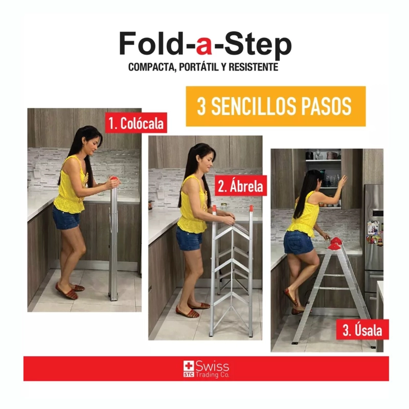 ESCALERA PORTATIL SWISS TRADING CO FOLD A STEP COMPACTA 4 PELDAÑOS - 6