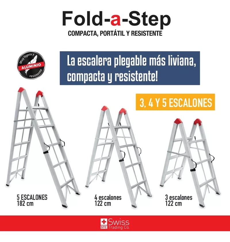 ESCALERA PORTATIL SWISS TRADING CO FOLD A STEP COMPACTA 4 PELDAÑOS - 9
