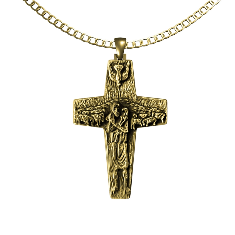 CADENA SWISS TRADING CO BAÑO ORO 18K CRUZ DEL BUEN PASTOR - 1