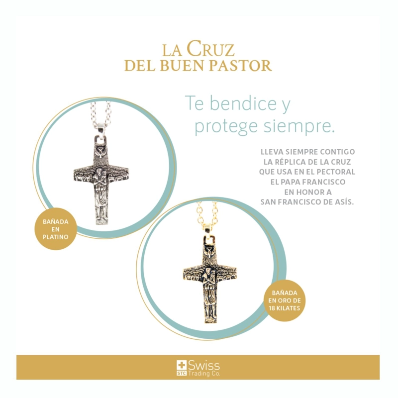 CADENA SWISS TRADING CO BAÑO ORO 18K CRUZ DEL BUEN PASTOR - 5
