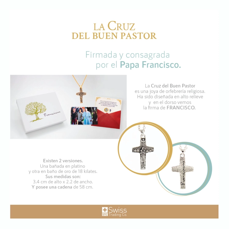CADENA SWISS TRADING CO BAÑO ORO 18K CRUZ DEL BUEN PASTOR - 8