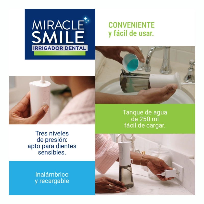 IRRIGADOR DENTA Y CABLE DE CARGA USB MIRACLE SMILE L + 3 CABEZALES - 3