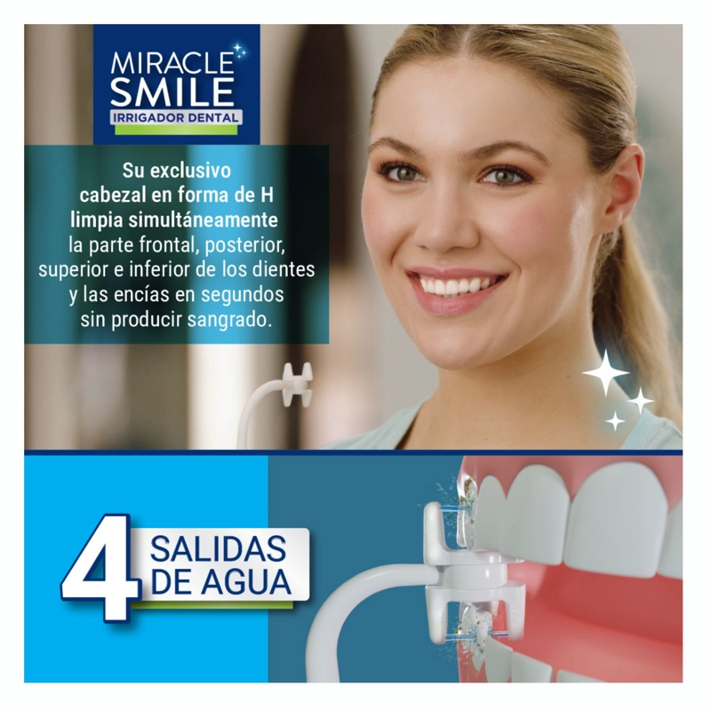 IRRIGADOR DENTA Y CABLE DE CARGA USB MIRACLE SMILE L + 3 CABEZALES - 6