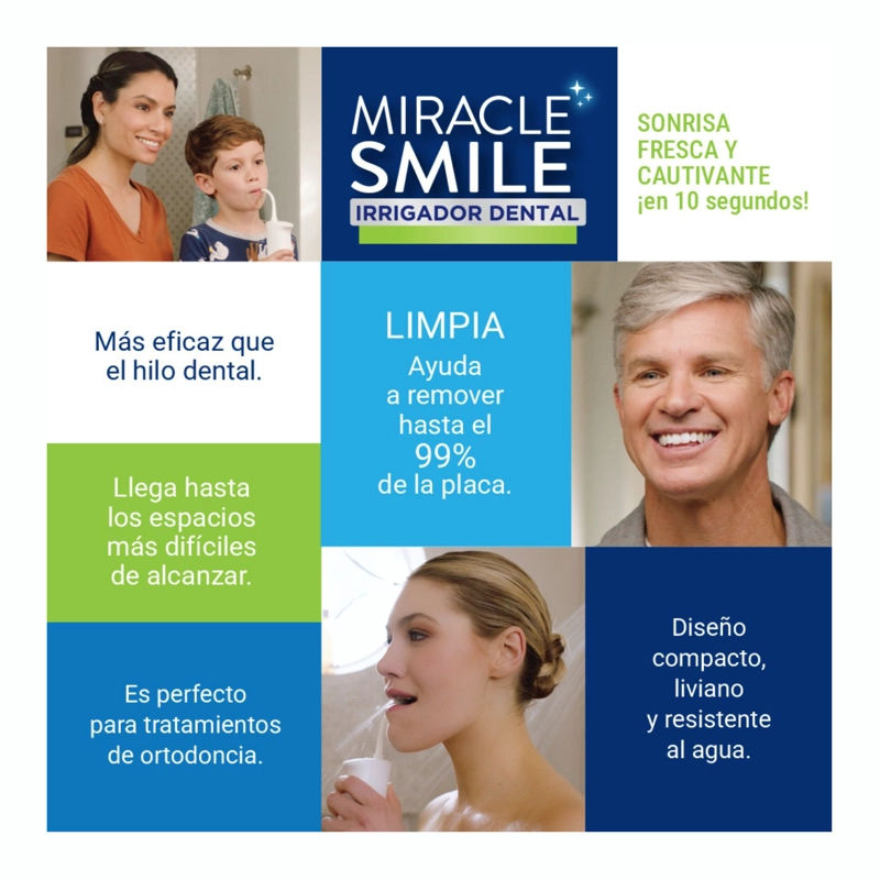 IRRIGADOR DENTA Y CABLE DE CARGA USB MIRACLE SMILE L + 3 CABEZALES - 7