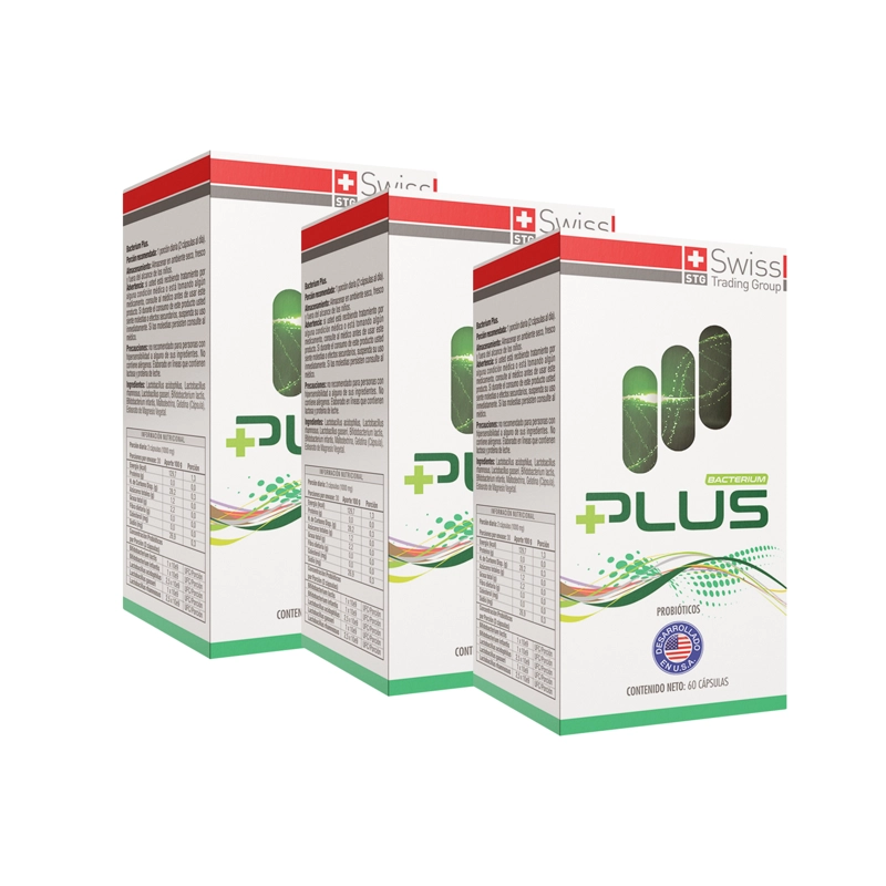 PACK 3 FRASCOS SUPLEMENTO SWISS NATURE LABS BACTERIUM PLUS CADA UNO CAPSULAS 60 UN - 1