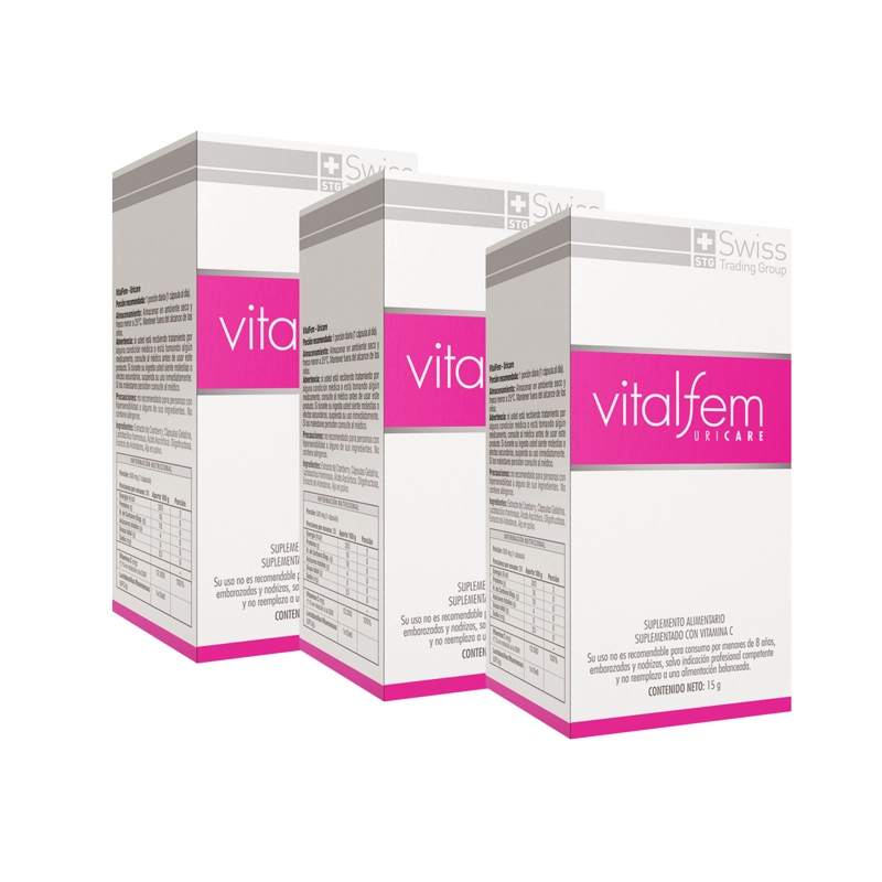 PACK 3 FRASCOS SUPLEMENTO SWISS NATURE LABS VITALFEM URICARE CADA UNO CAPSULAS 30 UN - 1