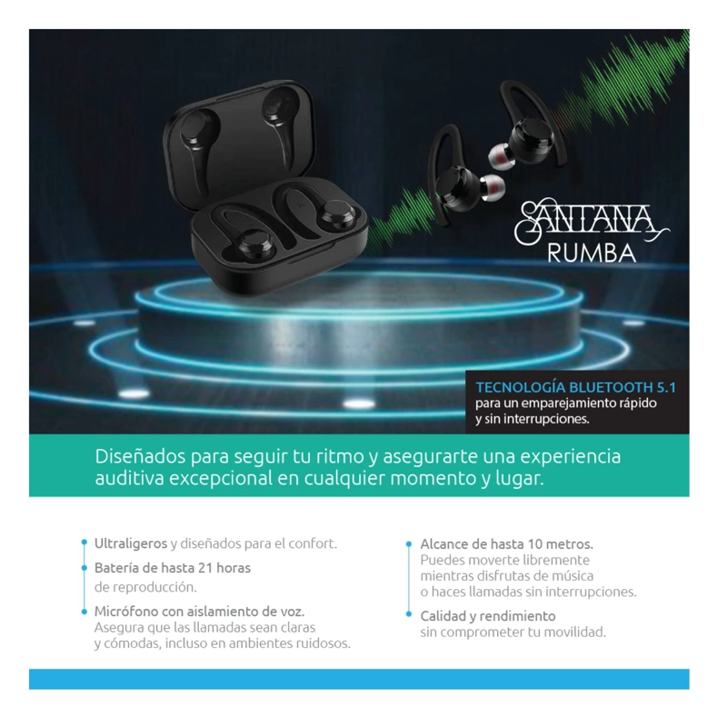 SANTANA RUMBA AURICULARES BLUETOOTH 5.1 HASTA 10 MTS DE ALCANCE - 5