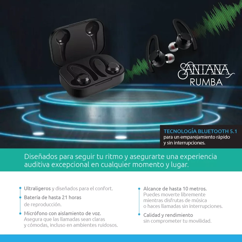 SANTANA RUMBA AURICULARES BLUETOOTH 5.1 HASTA 10 MTS DE ALCANCE - 9