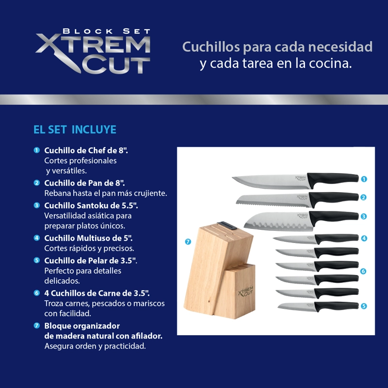 XTREM CUT BLOCK SET - 10 PIEZAS C/ AFILADOR ACERO INOX - 3