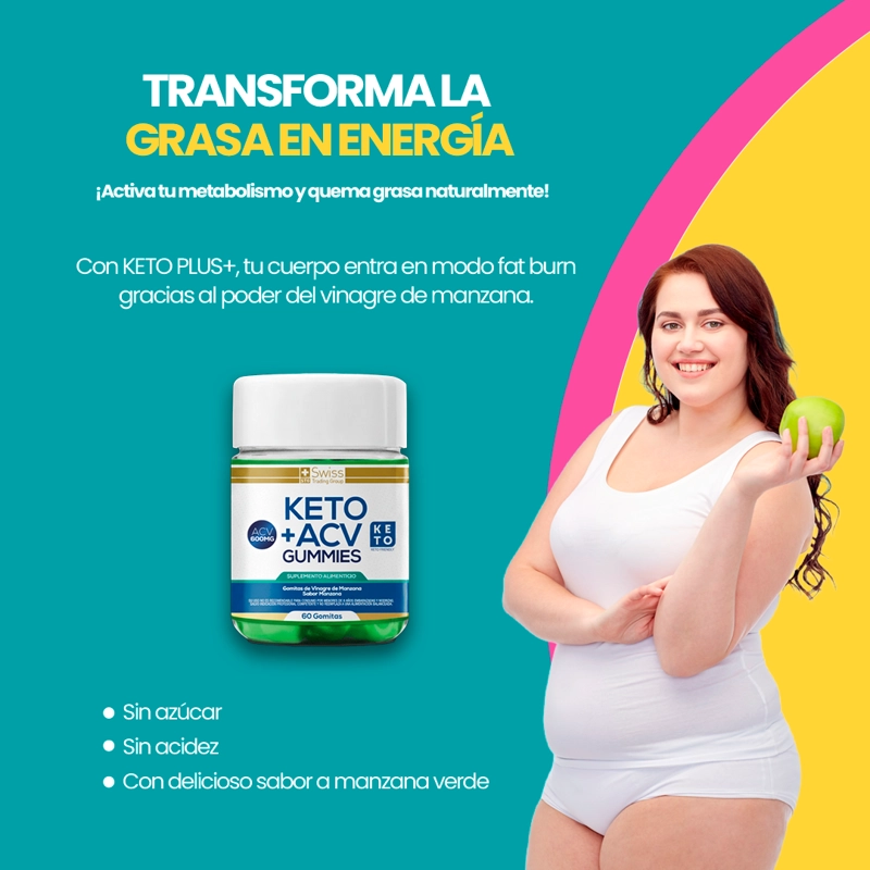 KETO PLUS 60 GOMITAS VINAGRE DE MANZANA QUEMA GRASA SIN AZUCAR - 3