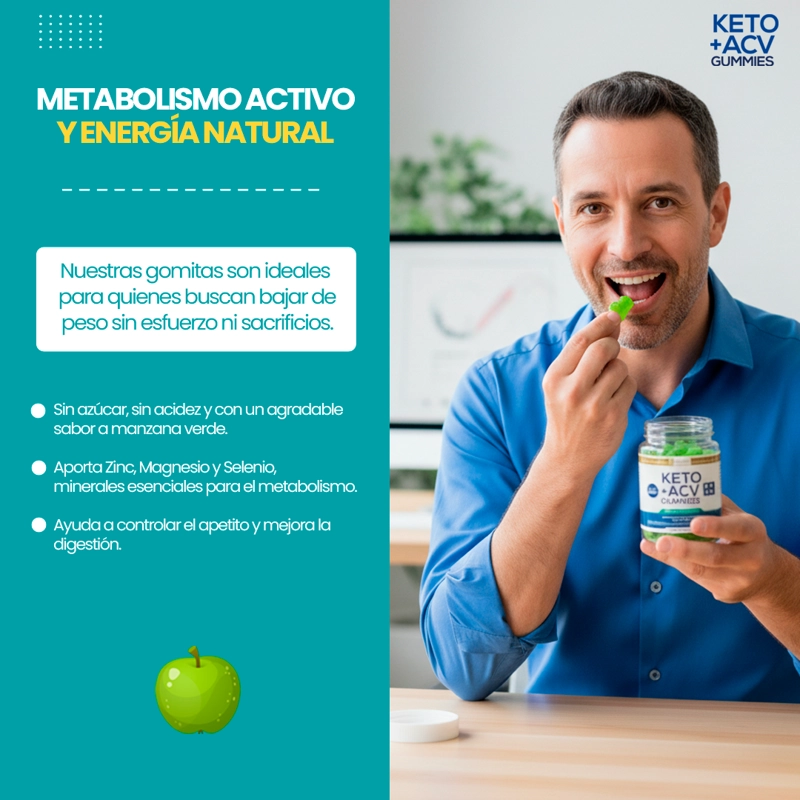KETO PLUS 60 GOMITAS VINAGRE DE MANZANA QUEMA GRASA SIN AZUCAR - 6
