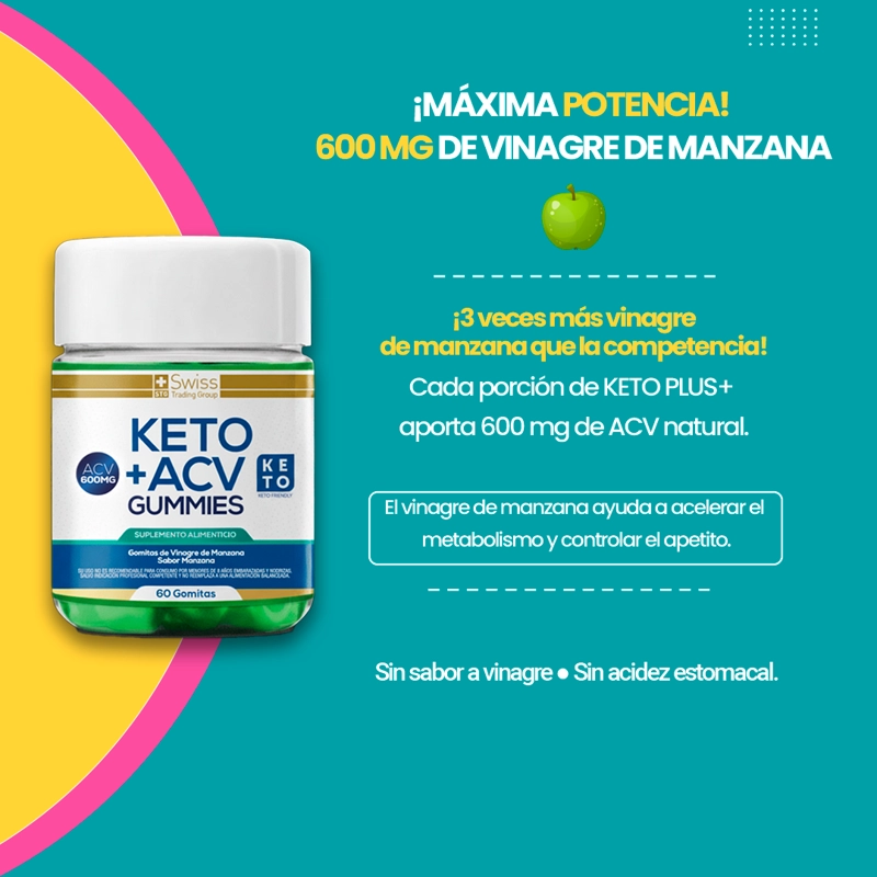 KETO PLUS 180 GOMITAS VINAGRE DE MANZANA QUEMA GRASA SIN AZUCAR - 2