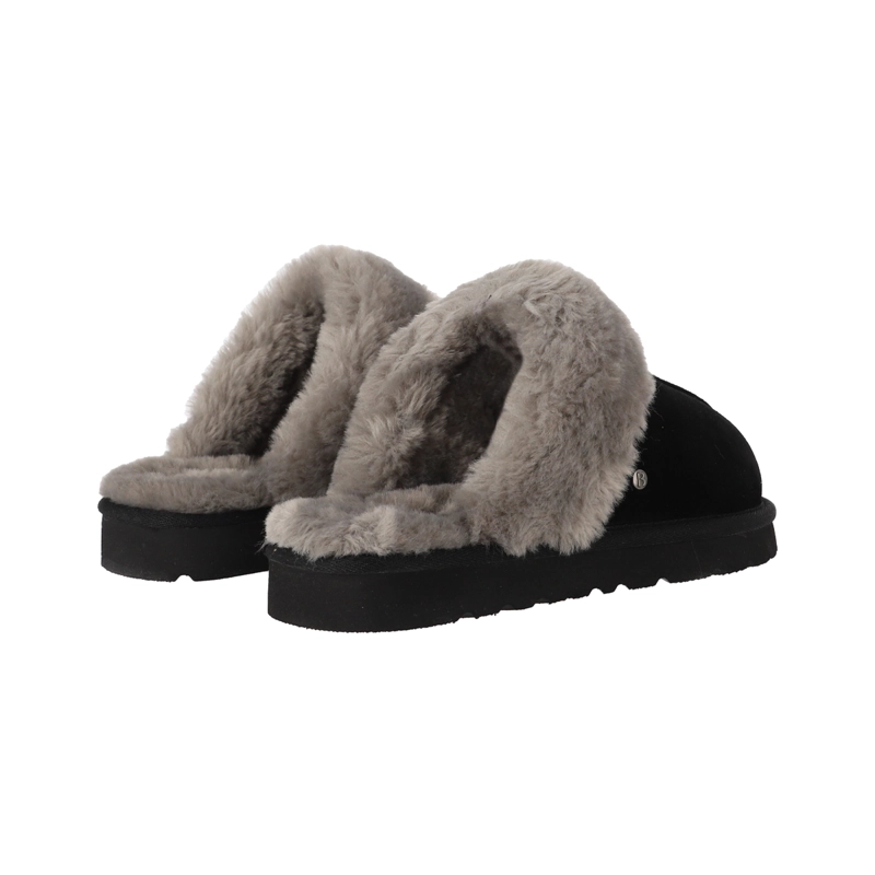 PANTUFLAS MUJER CUERO FUR II NEGRA BAMERS - 6