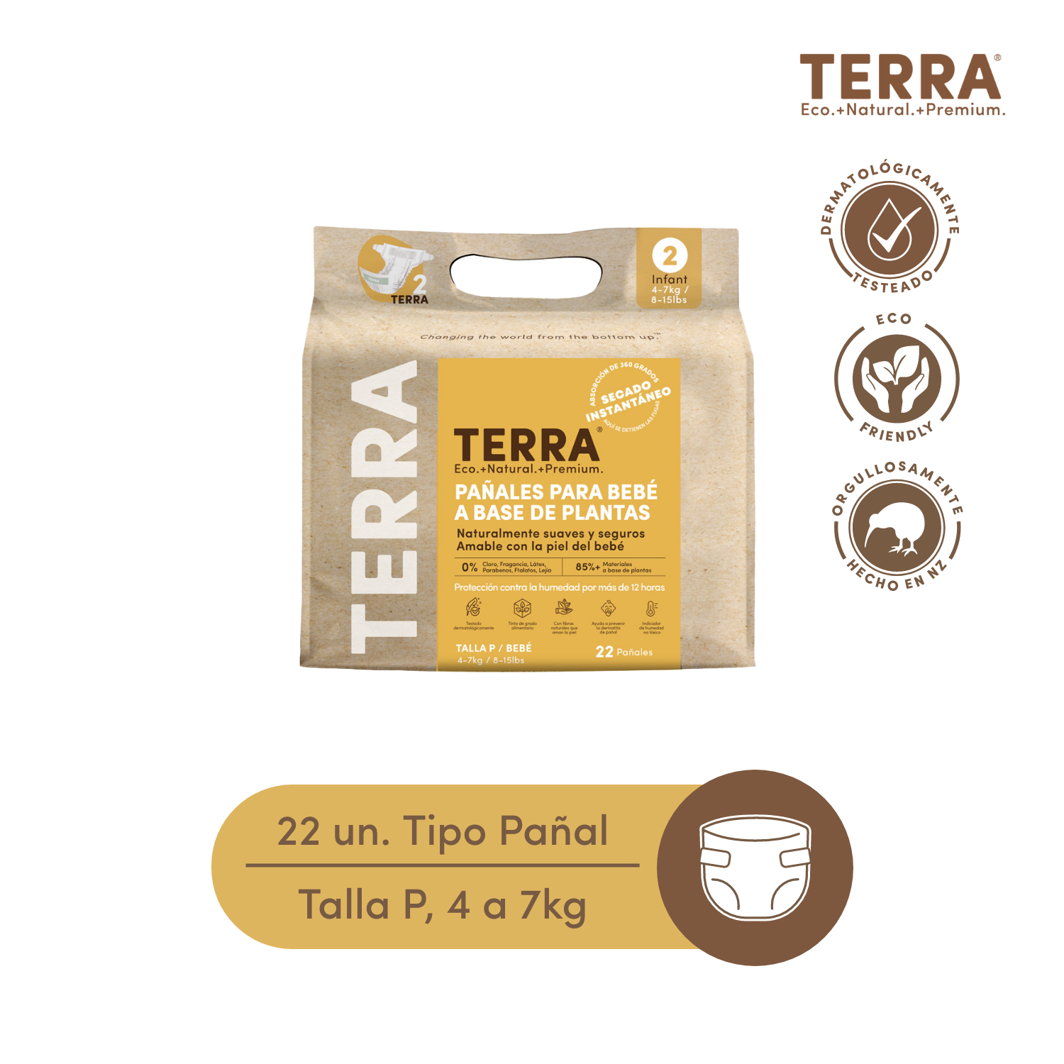 PAÑALES TERRA BIODEGRADABLES 22 UND TALLA P - 1