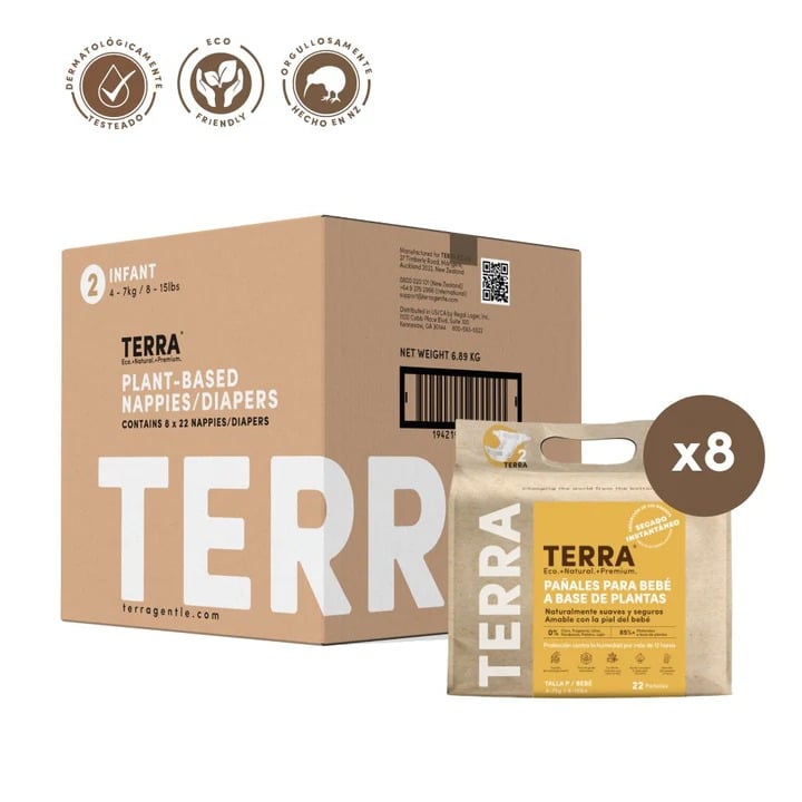 PAÑALES TERRA P BIODEGRADABLES – CAJA 8 PAQUETES X 22UN | ECOLOGICOS, SUAVES Y HIPOALERGE NICOS - 1