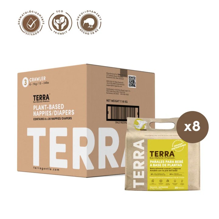 PAÑALES TERRA M BIODEGRADABLES – CAJA 8 PAQUETES X 20UN | ECOLOGICOS, SUAVES Y HIPOALERGE NICOS - 1