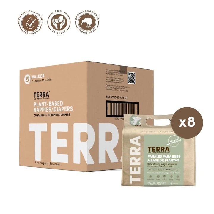 PAÑALES TERRA XG BIODEGRADABLES – CAJA 8 PAQ. X 16, 128UNS.| ECOLOGICOS, SUAVES Y HIPOALERGE NICOS - 1