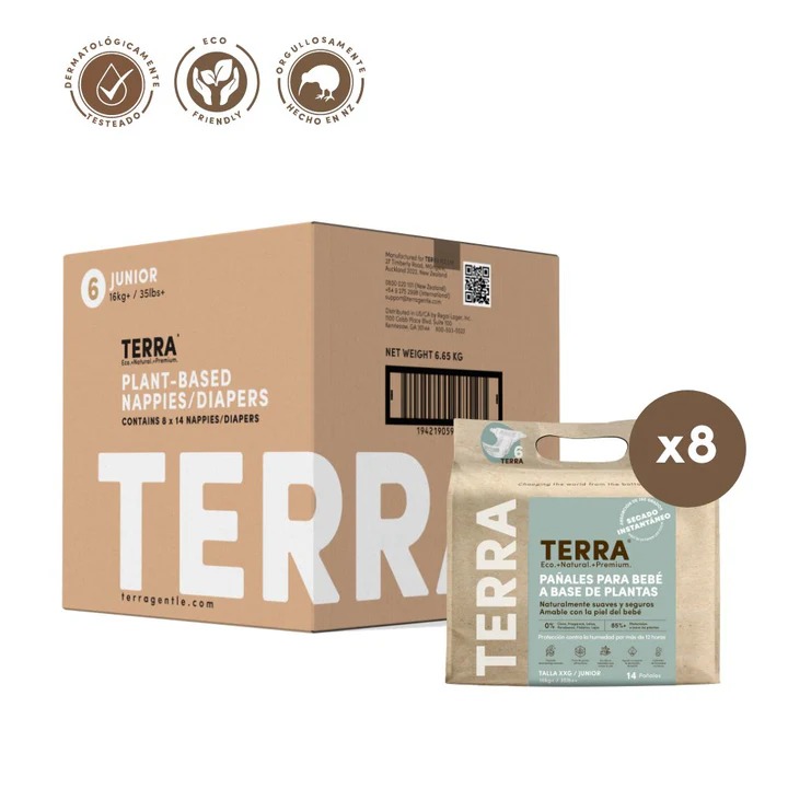 PAÑALES TERRA XXG BIODEGRADABLES – CAJA 8 PAQ. X 16, 112UNS.| ECOLOGICOS, SUAVES Y HIPOALERGE NICOS - 1