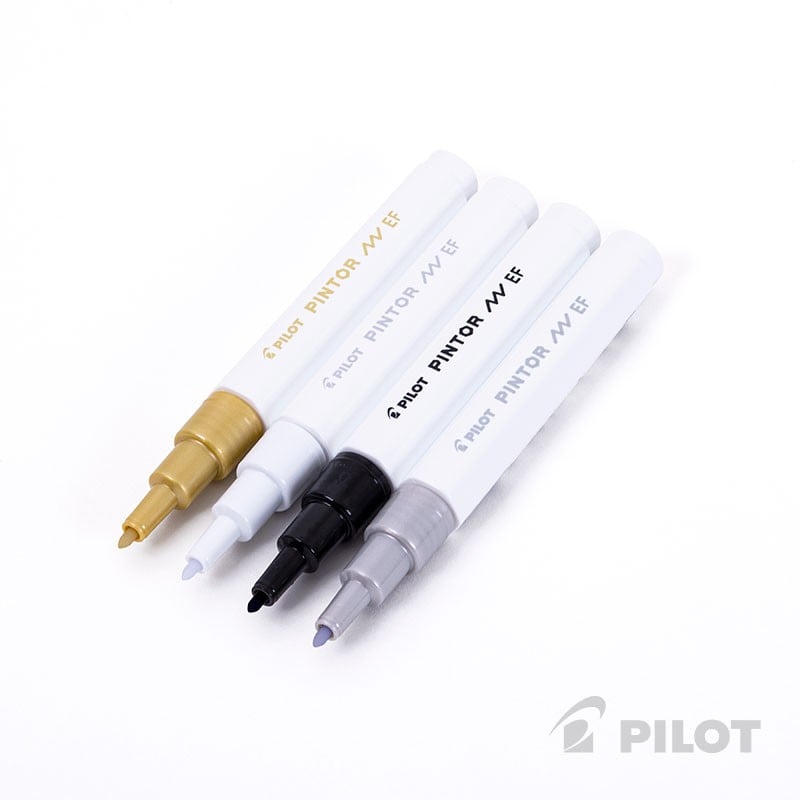 SET PINTOR PILOT BLANCO NEGRO DORADO PLATEADO PUNTA EXTRA FINA - 1