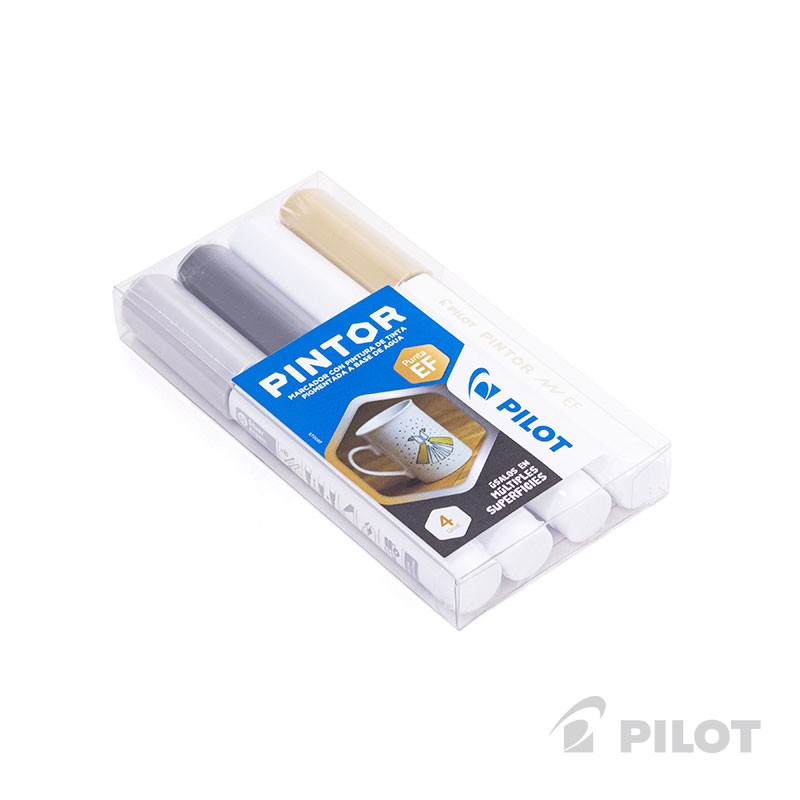 SET PINTOR PILOT BLANCO NEGRO DORADO PLATEADO PUNTA EXTRA FINA - 2