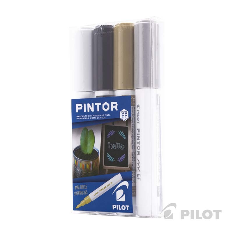 SET PINTOR PILOT BLANCO NEGRO DORADO PLATEADO PUNTA EXTRA FINA - 3