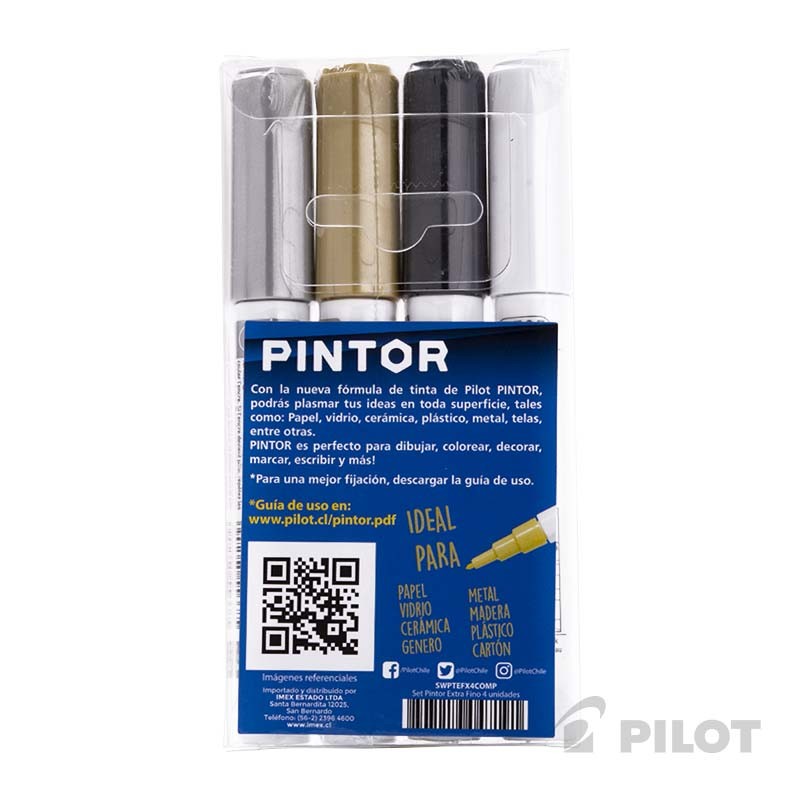 SET PINTOR PILOT BLANCO NEGRO DORADO PLATEADO PUNTA EXTRA FINA - 4