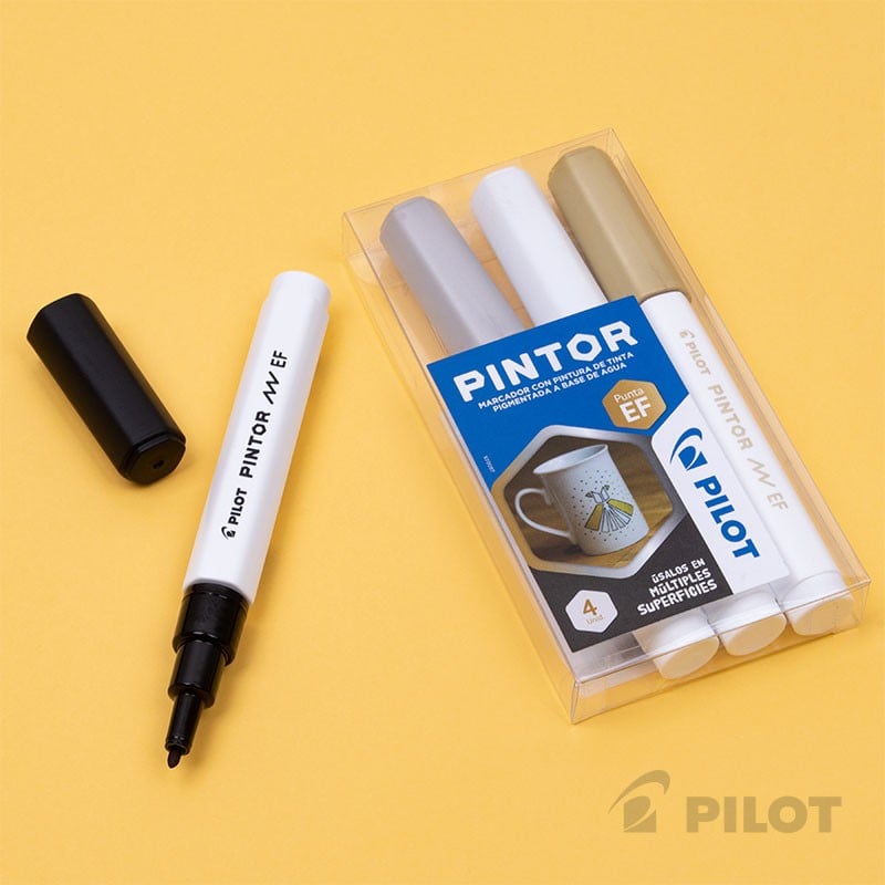 SET PINTOR PILOT BLANCO NEGRO DORADO PLATEADO PUNTA EXTRA FINA - 5