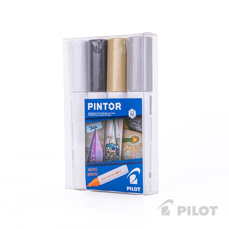 PINTOR SET EN COLOR BLANCO, EN COLOR NEGRO, DORADO, PLATEADO PUNTA MEDIA - 4