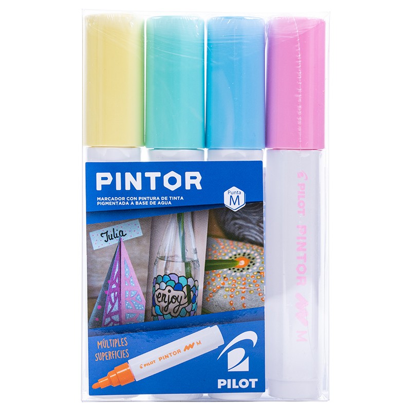 PINTOR SET EN COLOR AMARILLO, VERDE PASTEL, AZUL PASTEL, ROSADO PUNTA MEDIA - 1