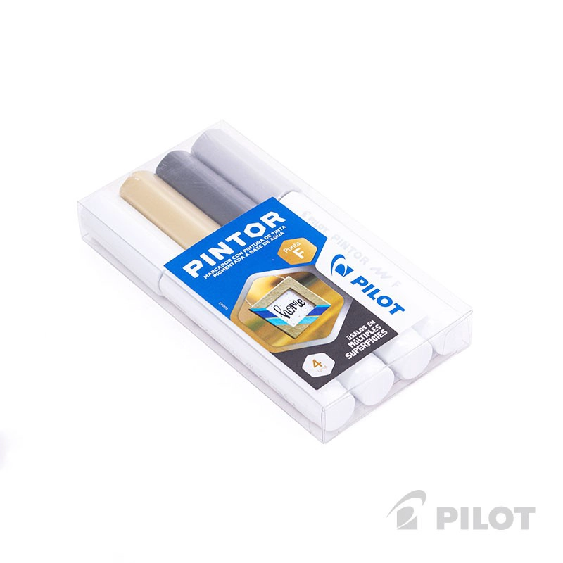 SET PINTOR PILOT BLANCO NEGRO DORADO PLATEADO PUNTA FINA - 2