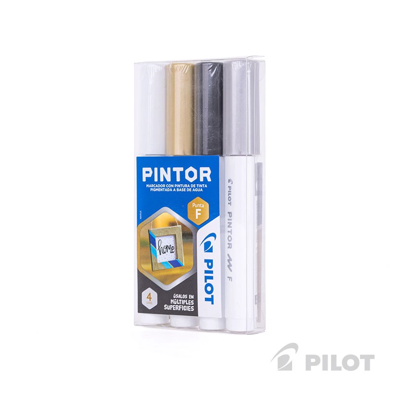 SET PINTOR PILOT BLANCO NEGRO DORADO PLATEADO PUNTA FINA - 3