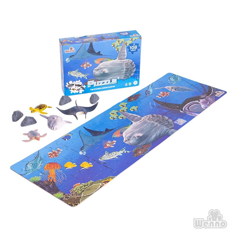 PUZZLE MULTICOLOR ANIMALES MARINOS 108 PIEZAS + FIGURAS - 1