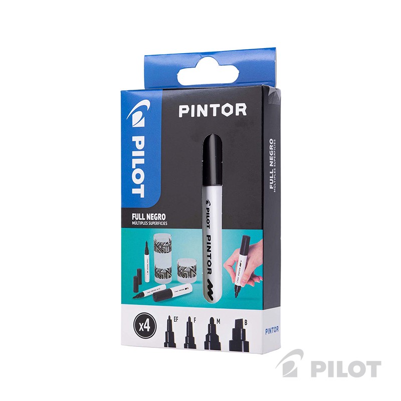 PINTOR SET 4 PUNTAS NEGRO: EXTRA FINA, FINA, MEDIA Y BISELADA.