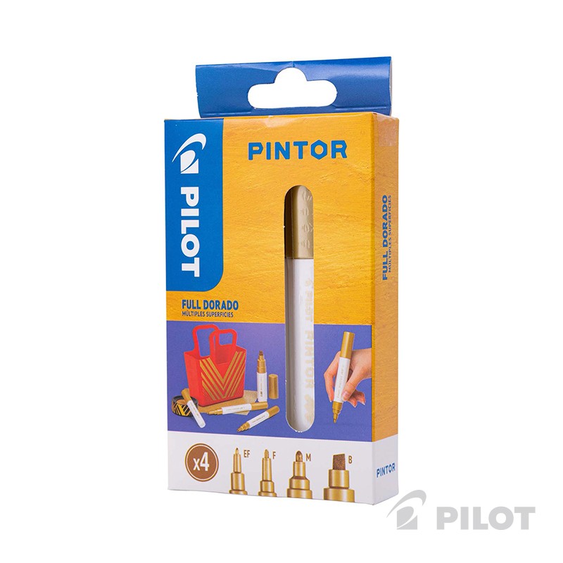SET PINTOR PILOT 4 PUNTAS DORADO EXTRA FINA FINA MEDIA Y BISELADA - 1