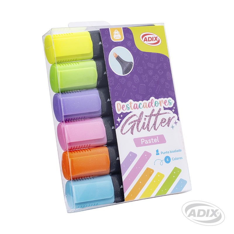 DESTACADOR ADIX GLITTER PASTEL 6 COLORES - 2