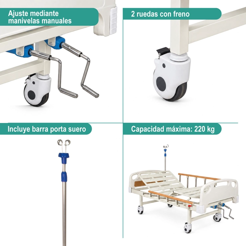 CAMA CLINICA MANUAL 2 POS PLUS + COLCHON 8CM + TOPPER - 5